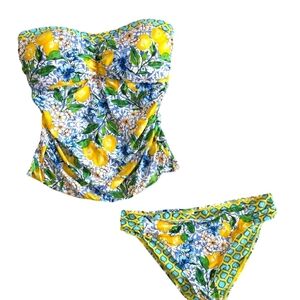 La Blanca White and Yellow Limoncello Tankini 36DD Swimsuit Set With Straps